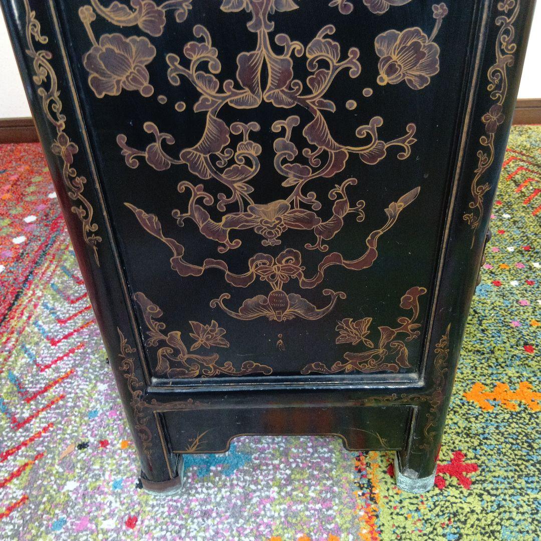 時代物　中国家具　玉入漆金彩キャビネット　アジアン家具