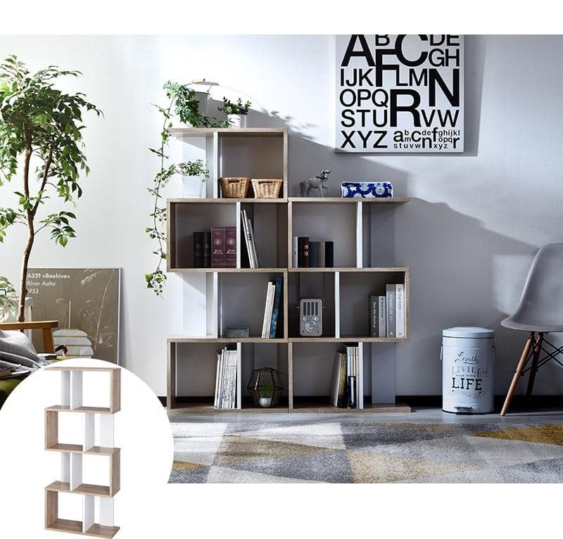 ディスプレイラック S字 4段タイプ 多目的収納 本棚 書棚 オーク×ホワイト