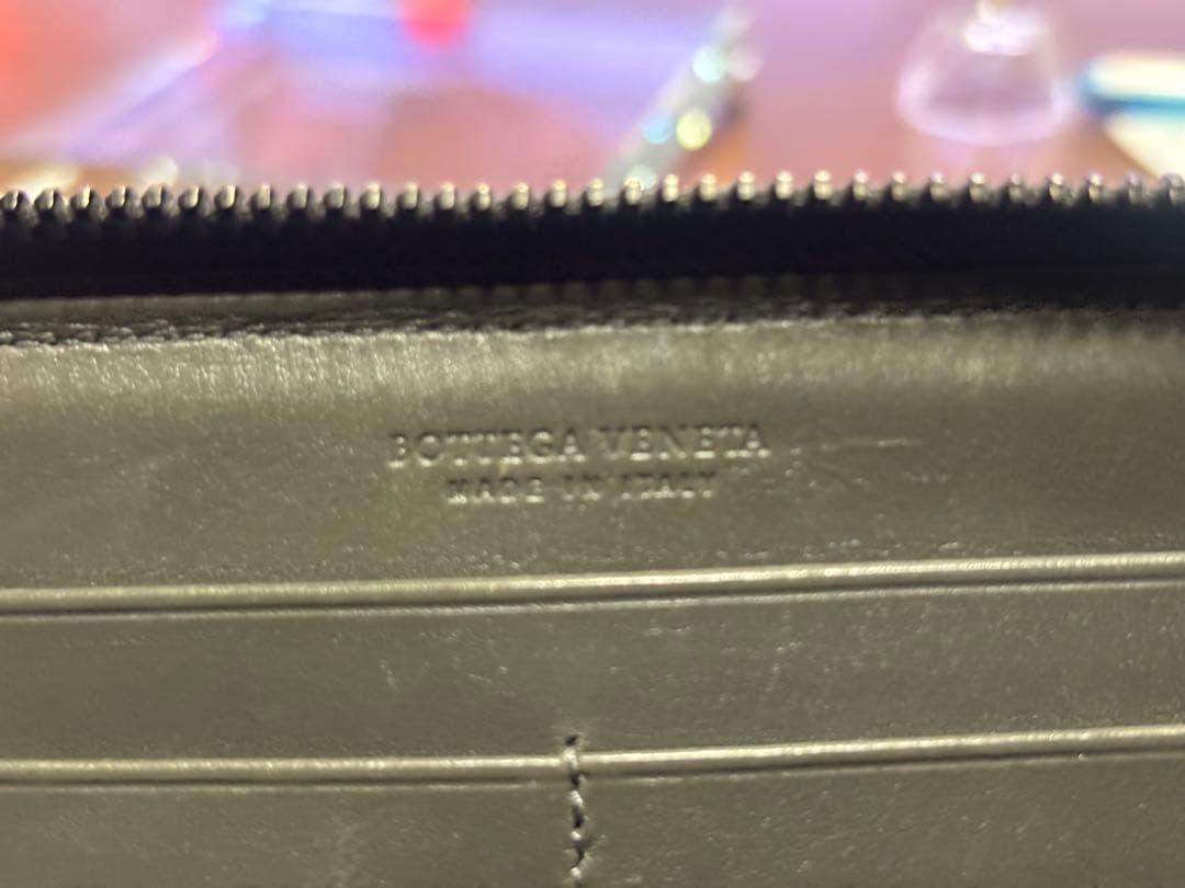 グレー レザー 編み込み ボッテガ長財布