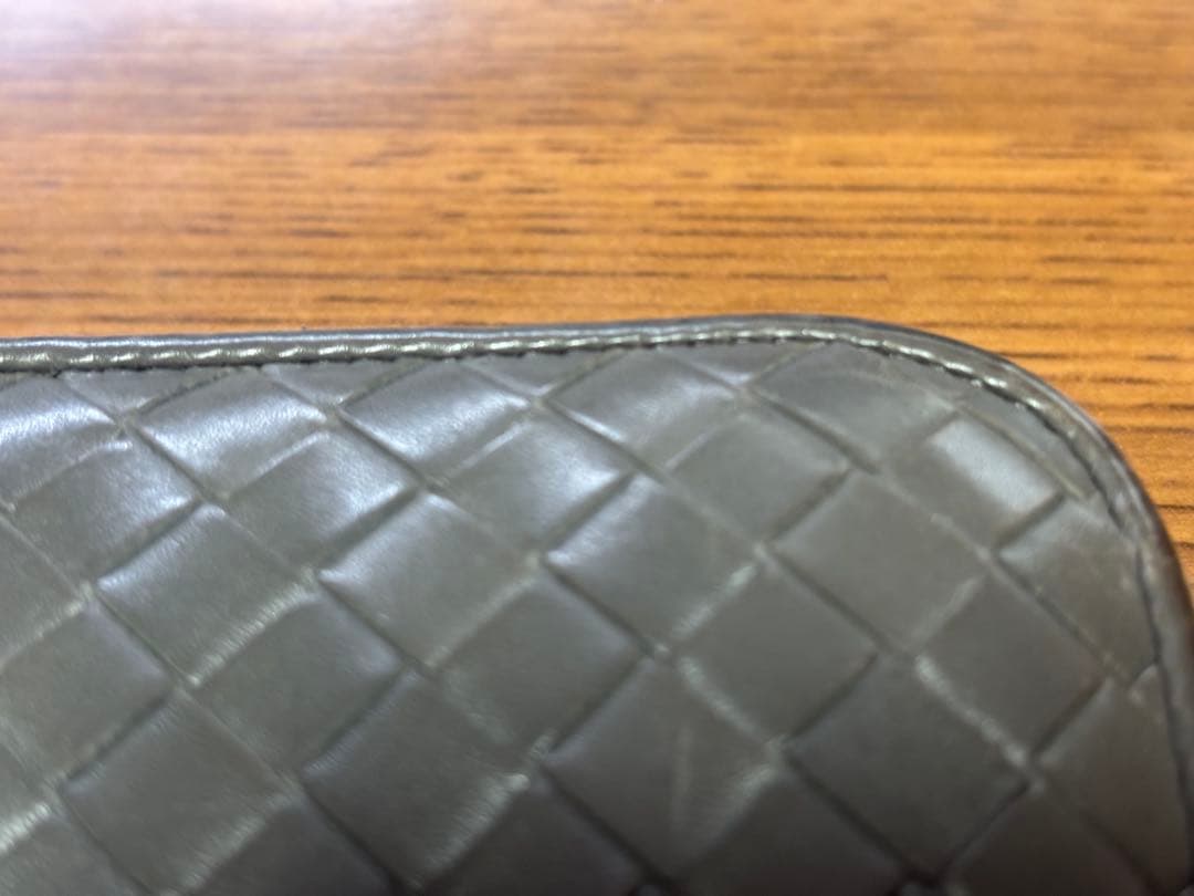 グレー レザー 編み込み ボッテガ長財布