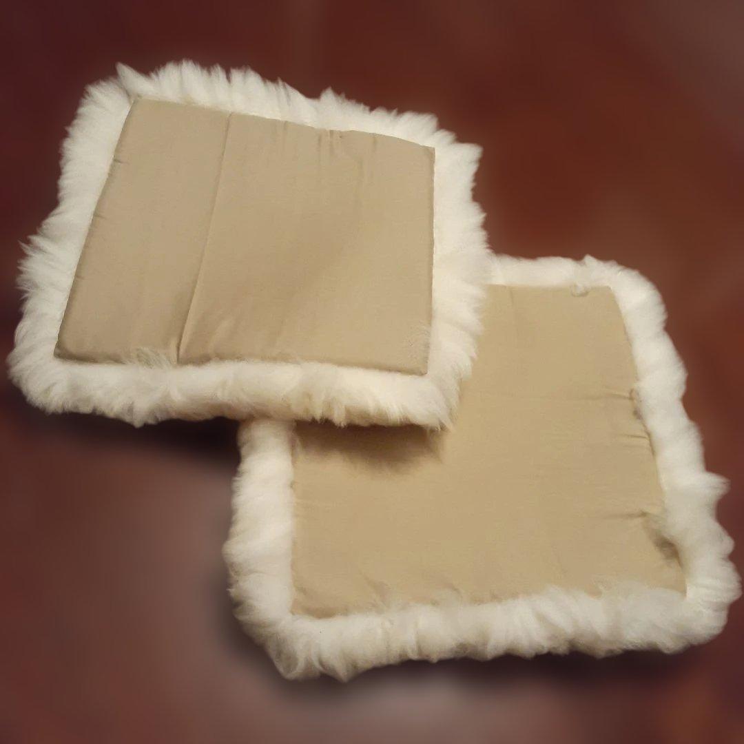 新品 リアルムートン クッション 2枚セット 毛足長厚 アイボリー 羊毛皮自然色