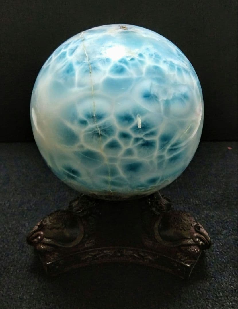 【超レア品】ラリマー特大スフィア　丸玉　置物　原石　超希少　美品　コレクション品