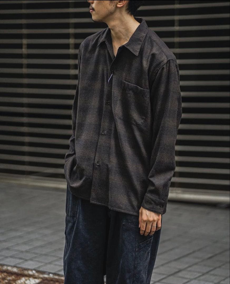 comoli コモリ 22AW オープンカラーシャツ チェックシャツ サイズ4