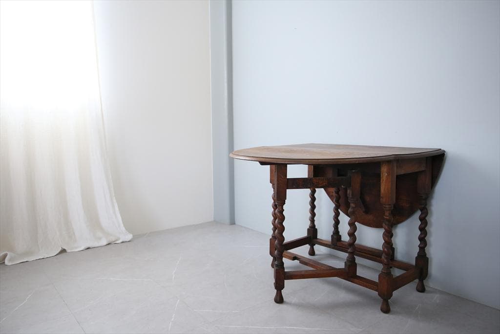 英国アンティーク木製ゲートレッグテーブル/ダイニング机バタフライ(92-32)