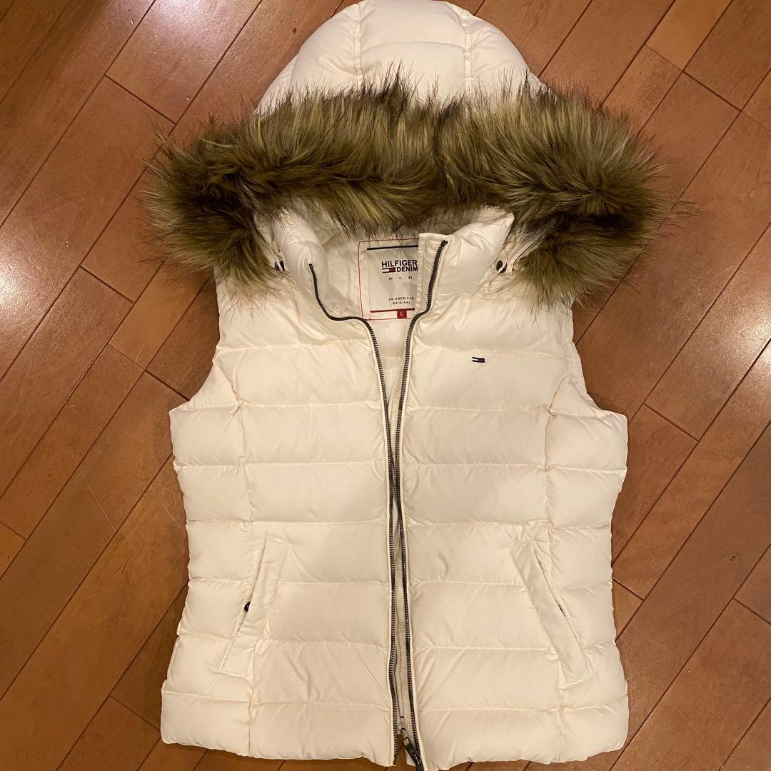  DENIM ファー付きダウンベスト L