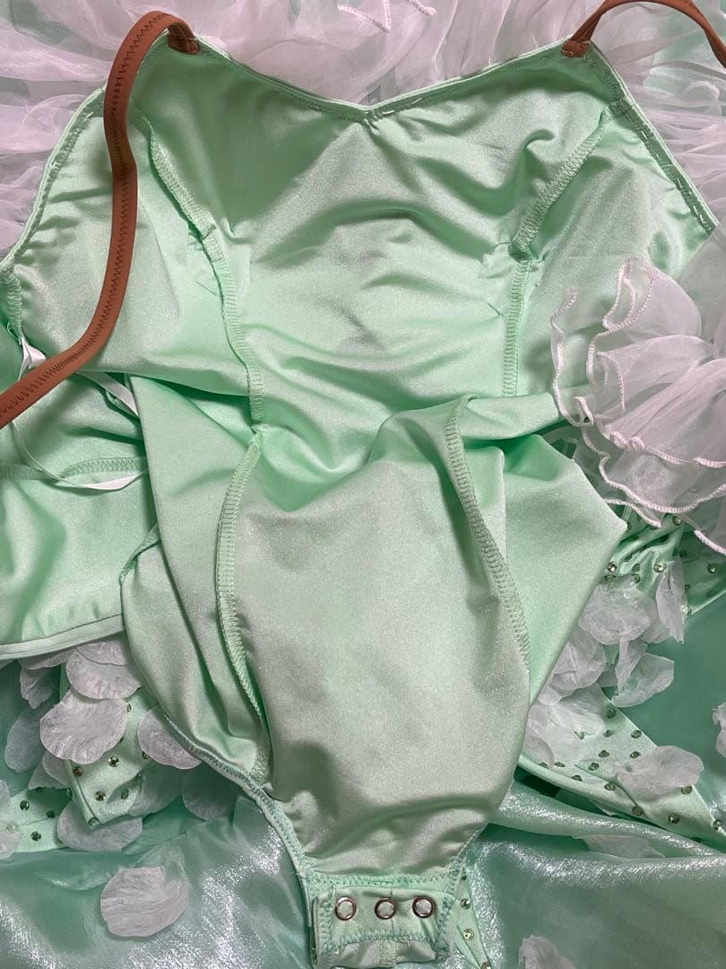 【新品】社交ダンススタンダードドレス/ミントグリーン系&白フリル