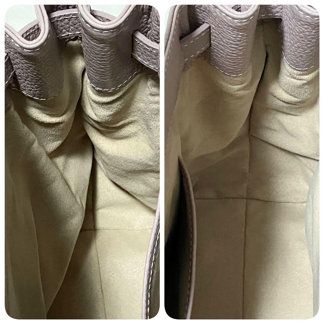 美品 傳濱野 ミーティア トート バッグ シボ革 ピンクベージュ 鍵 ビジネス