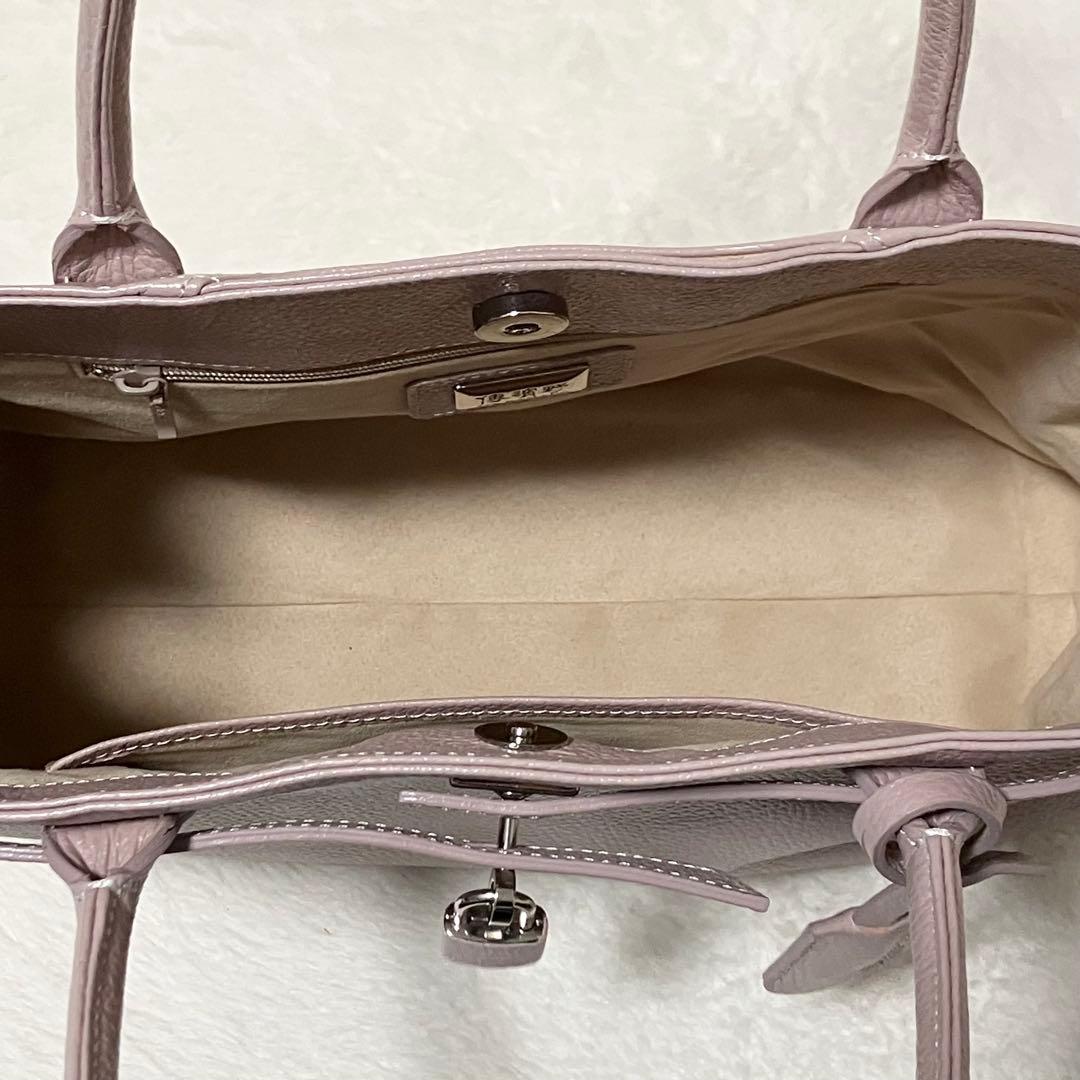 美品 傳濱野 ミーティア トート バッグ シボ革 ピンクベージュ 鍵 ビジネス
