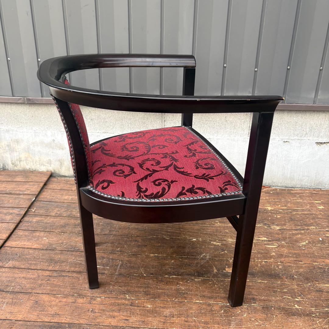 ① 森繁 アームチェア 椅子 高級家具 アンティーク 猫脚 赤系 ファブリック