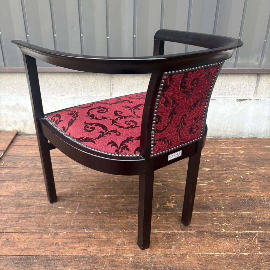 ① 森繁 アームチェア 椅子 高級家具 アンティーク 猫脚 赤系 ファブリック