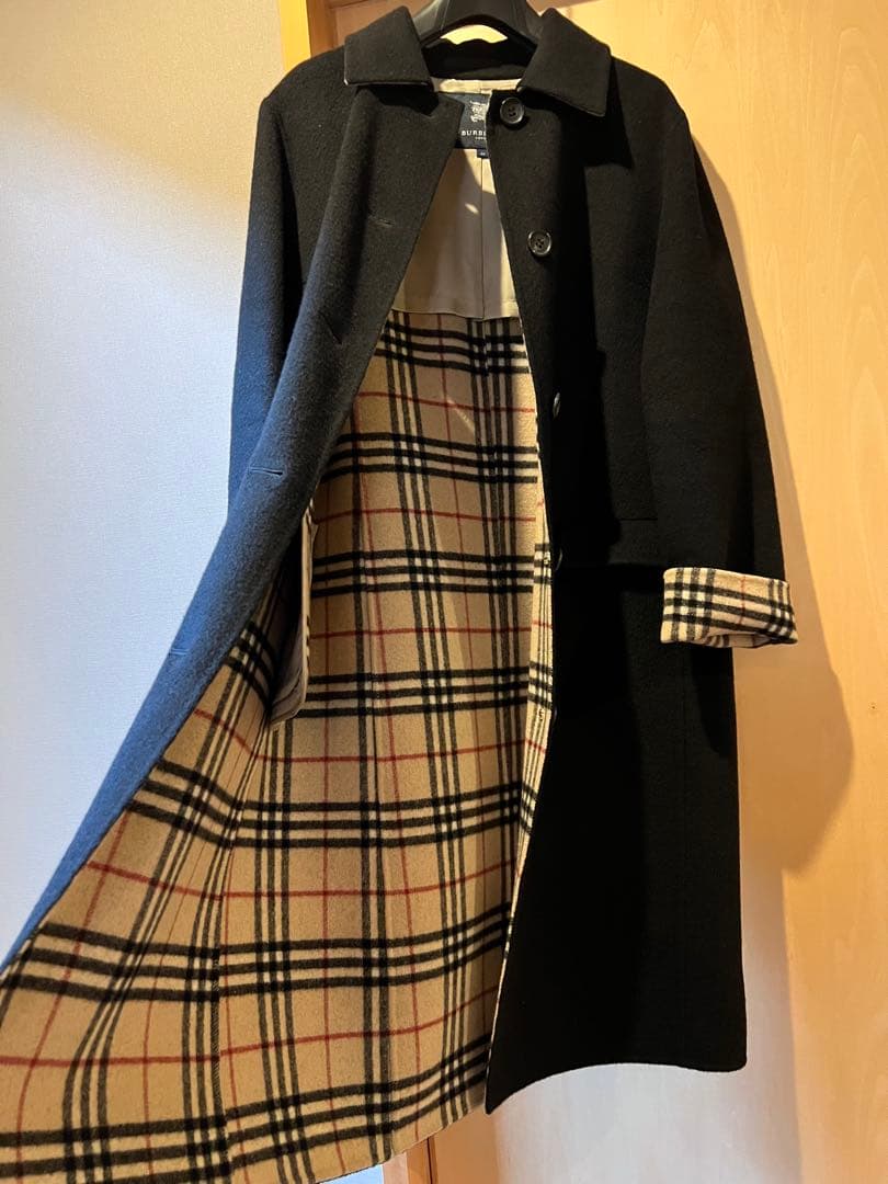 バーバリーロンドン ロングコート ノバチェック カシミヤ 黒　40サイズ