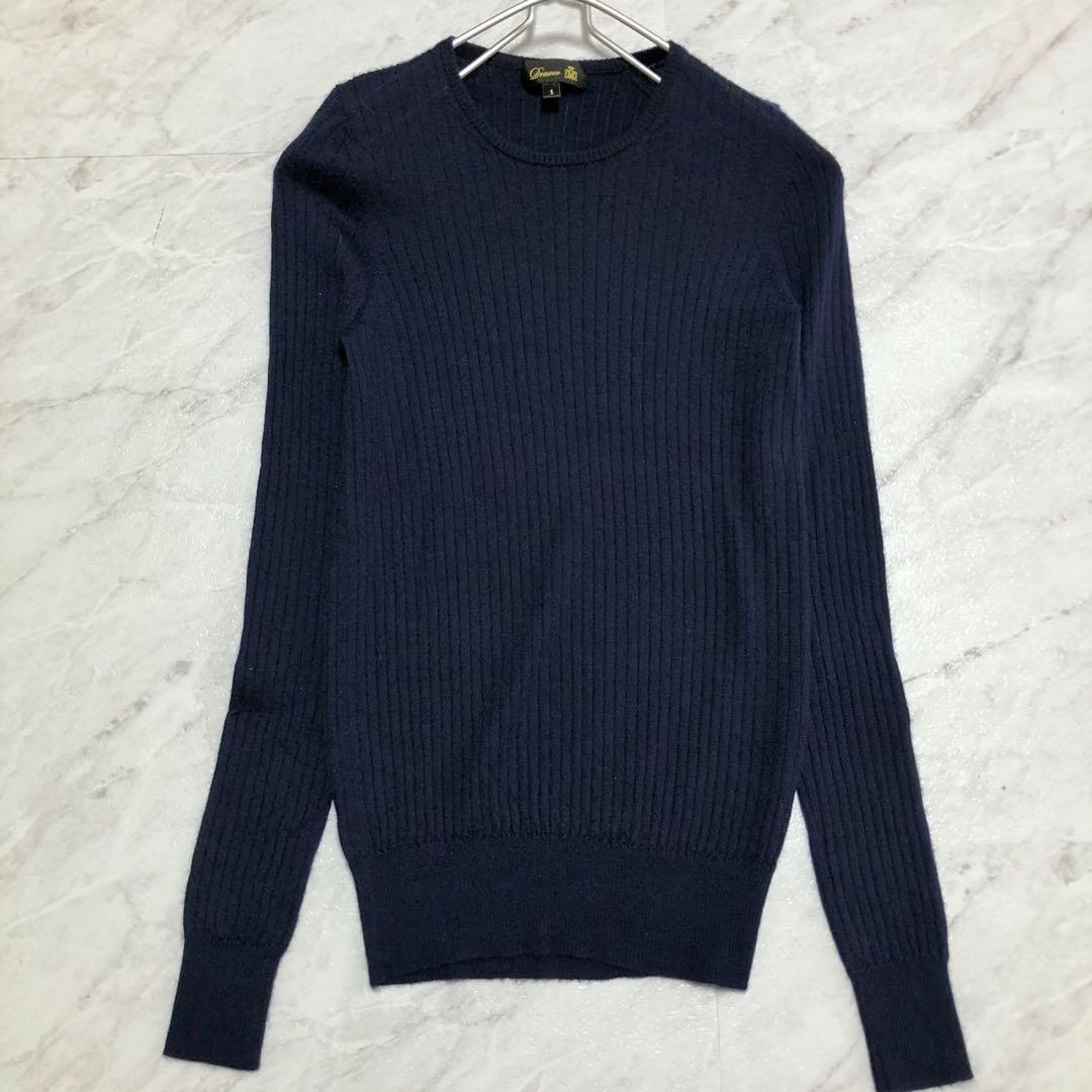 【美品】Drawer 18G カシミヤシルクリブクルーネックニット ネイビー 1
