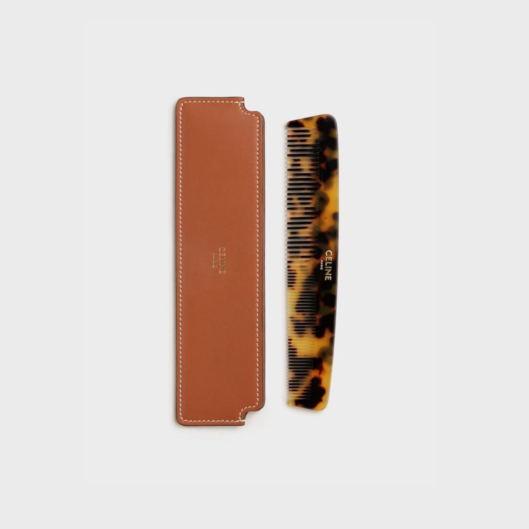 【新品・未使用】ケース付きヘアコーム/ナチュラルカーフスキン タン