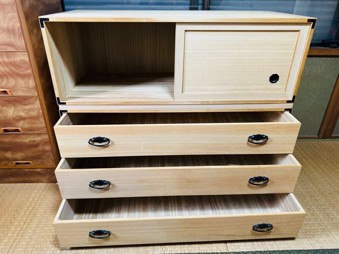 桐タンス 3段 引き戸タイプ 着物用 木製 押入れ タンス 箪笥 引き出し 収納