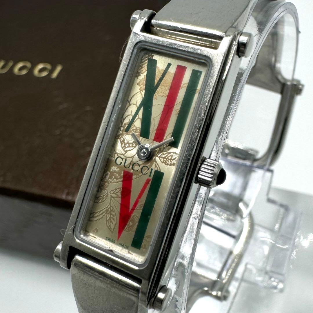 新品電池 GUCCI 1500 L 花柄 腕時計 希少 ブレスウォッチ シルバー