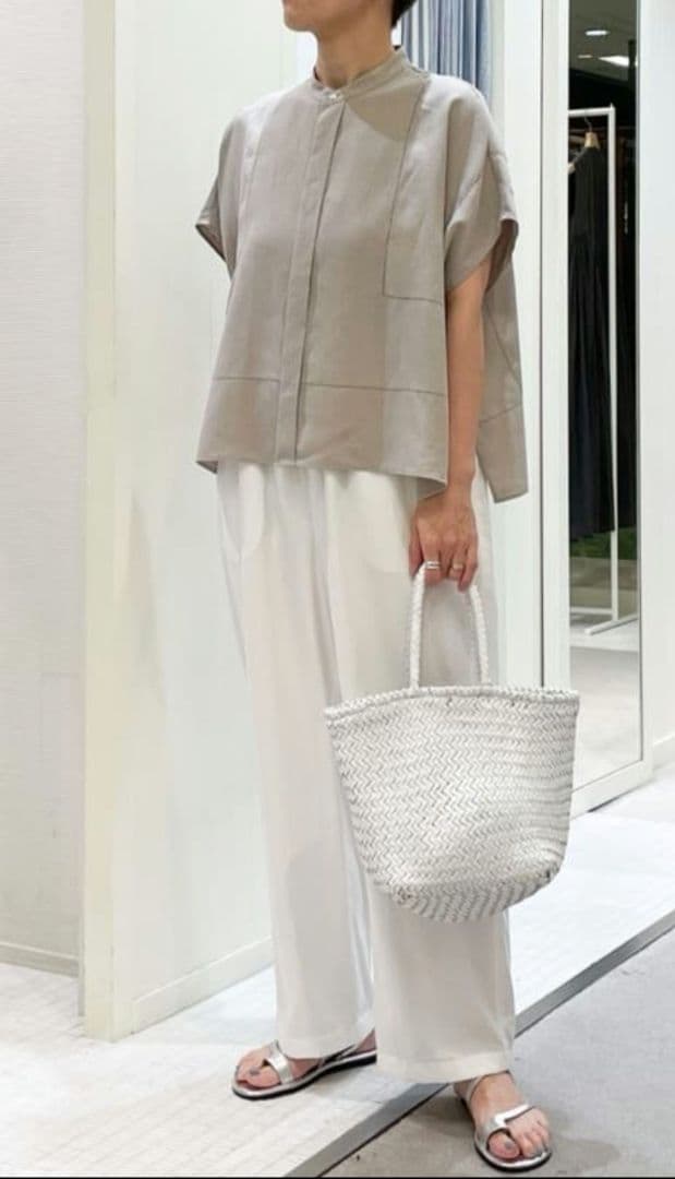 フレンチリネン スタンドカラーシャツ