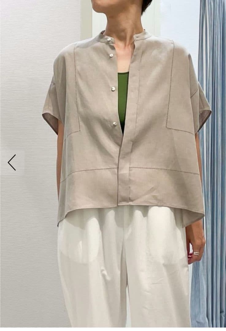 フレンチリネン スタンドカラーシャツ