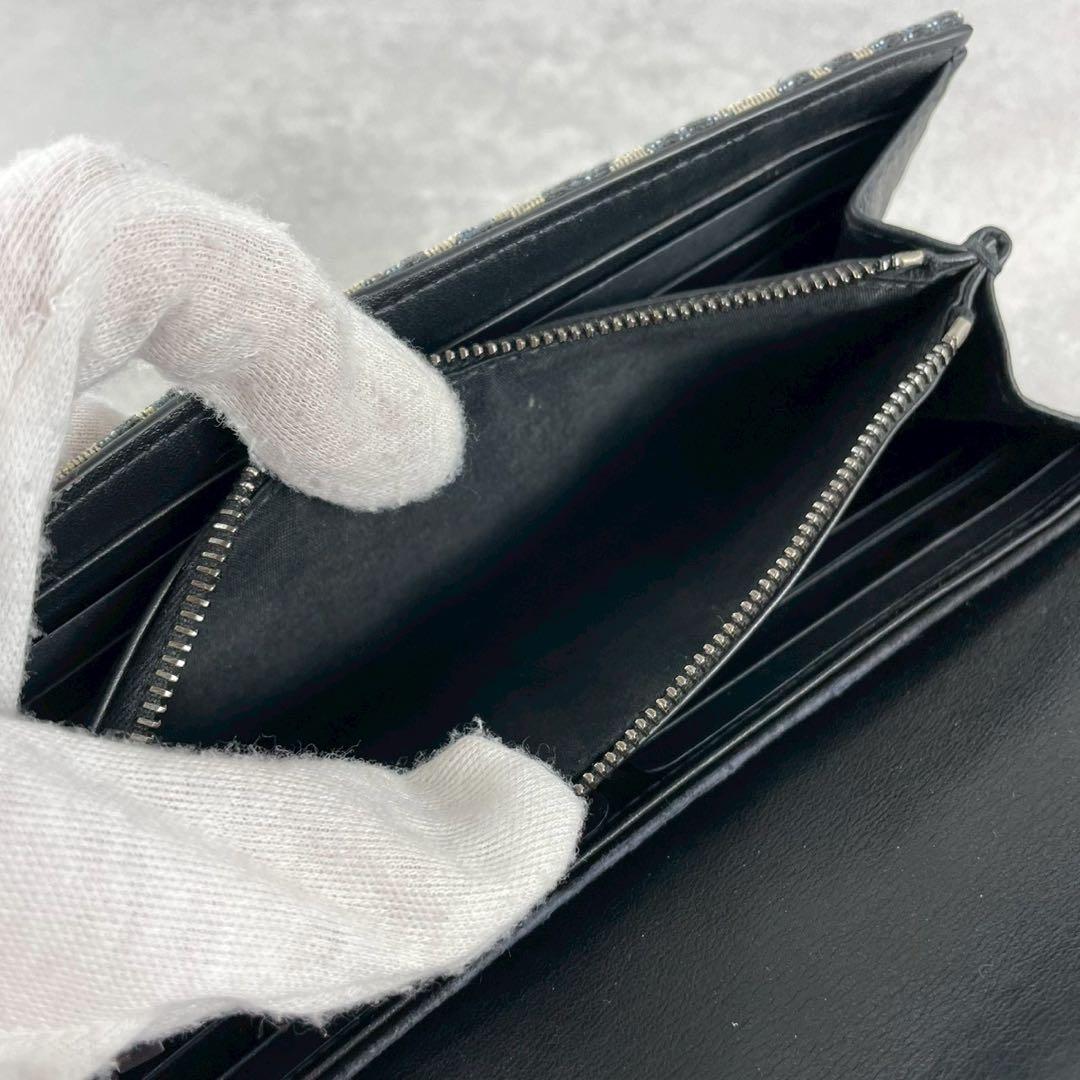 【美品】ディオール 長財布 オブリーク ラウンドファスナー ジャガード 紺色