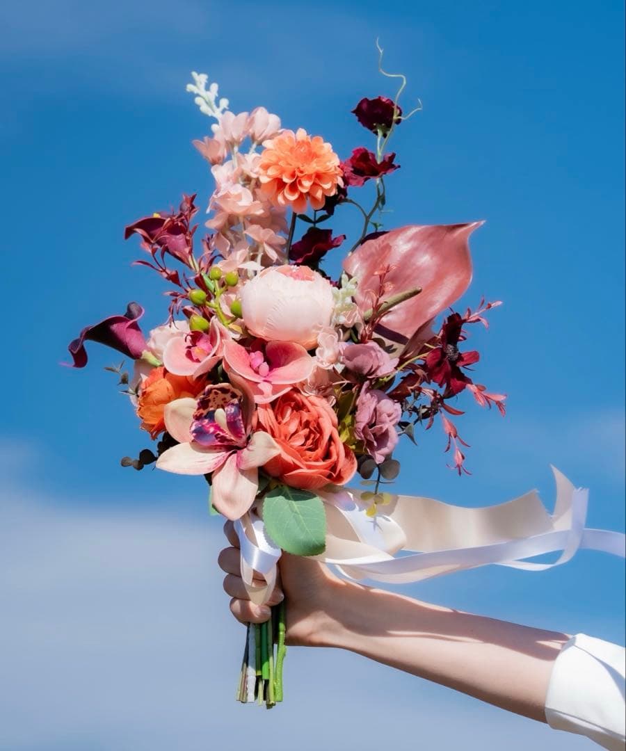 アーティフィシャルフラワー　ピンク　ボルドー　オレンジ　造花　ウエディングブーケ