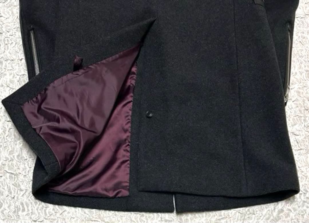 【正規品】 DIESEL チェスターコート レザー 切替 ウール ブラック 牛革