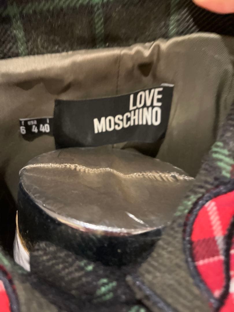 LOVE MOSCHINO チェック柄 花刺繍ウールコート 40