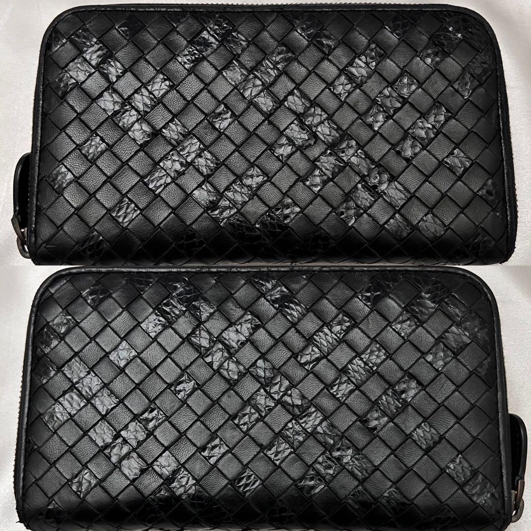 ◇レア美品◇ボッテガヴェネタ　パイソンミックス長財布　ラウンドジップ　ブラック