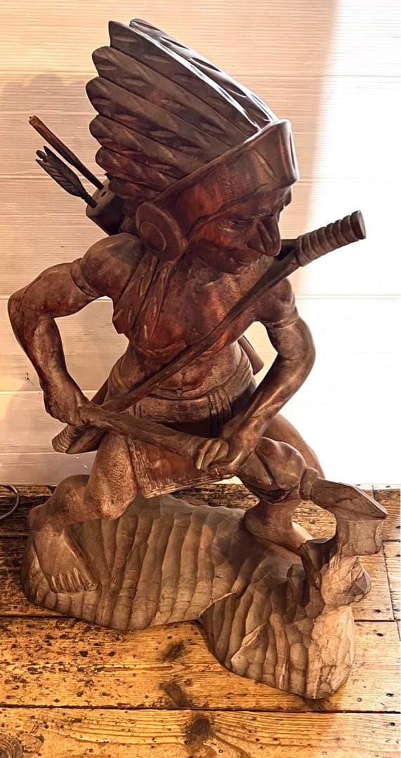 置物 木彫木像 高さ約84.5cm 工芸品 オブジェ インテリア　インディアン