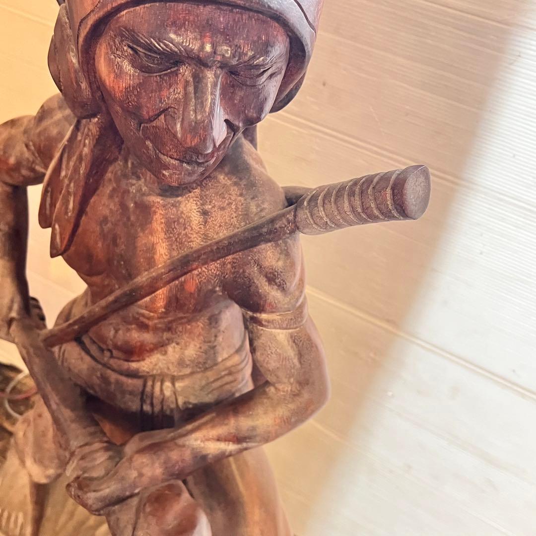 置物 木彫木像 高さ約84.5cm 工芸品 オブジェ インテリア　インディアン