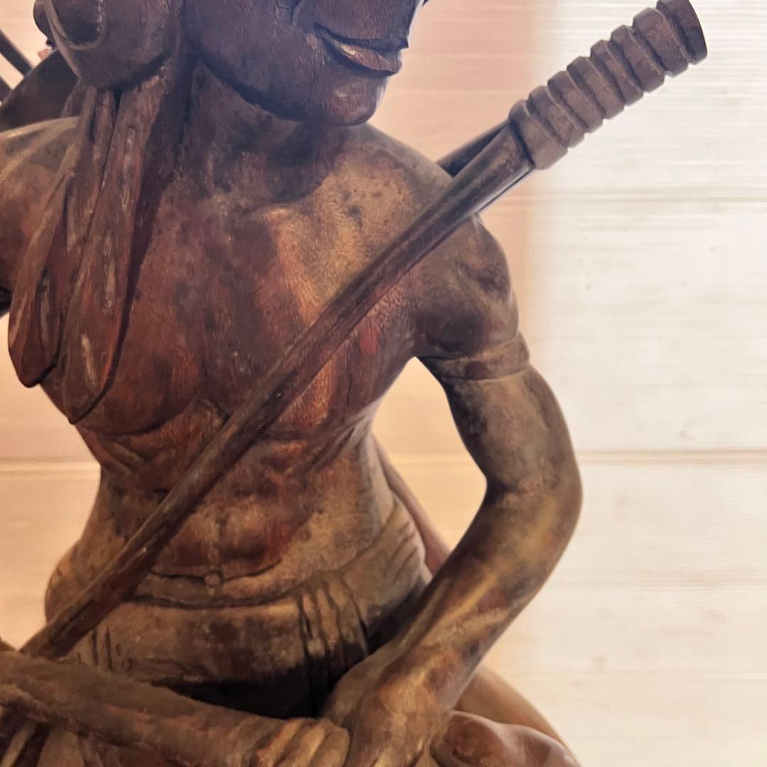 置物 木彫木像 高さ約84.5cm 工芸品 オブジェ インテリア　インディアン