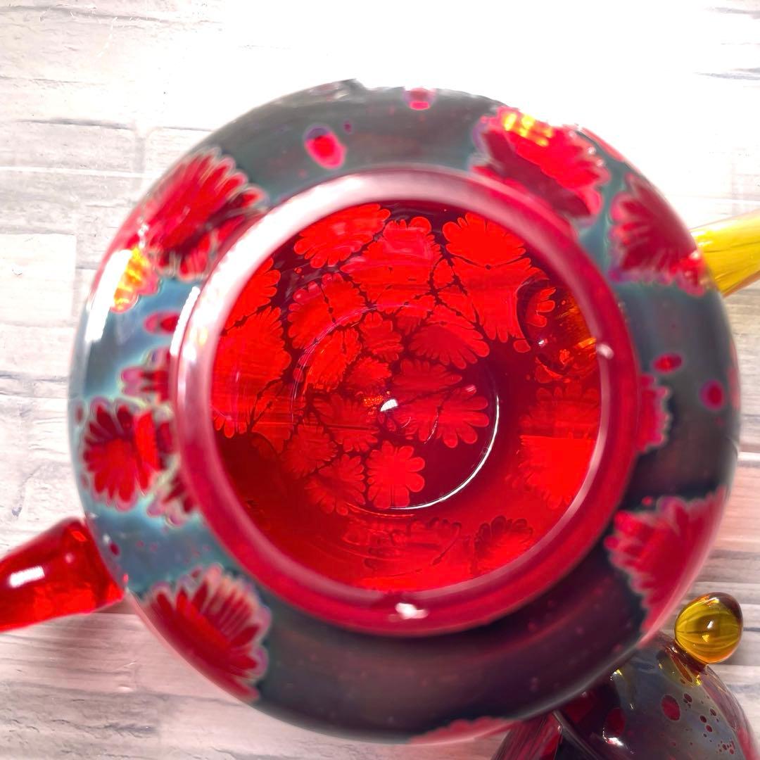 玻璃の匠　吉田 勝美 花模様 ガラス/硝子水注　茶道具　煎茶道具マルティグラス