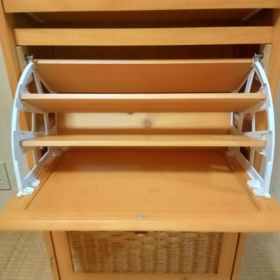 ラタン調ルーバー扉付き 3段薄型シューズラック/靴箱