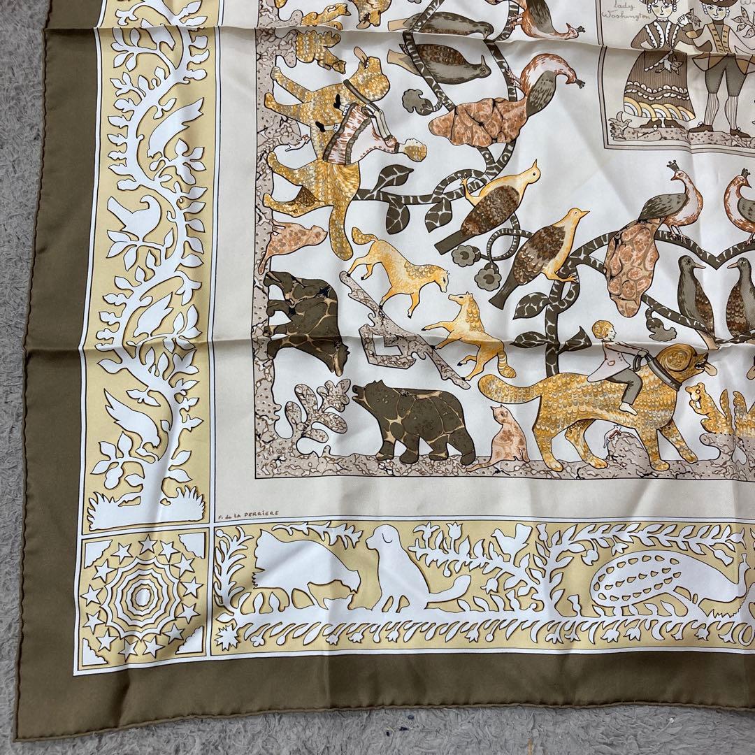 HERMES　スカーフ　カレ90　EARLY AMERICA 動物柄　茶系