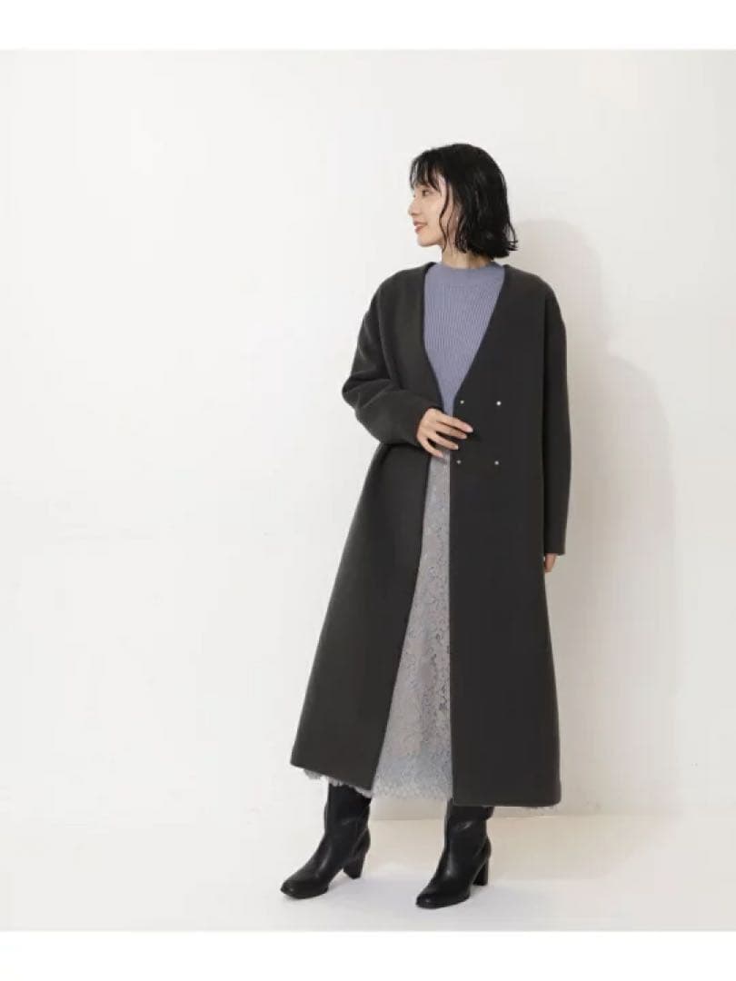 ☆ほぼ未使用☆NBB×MANTECOノーカラーVコート　チャコール　Mサイズ