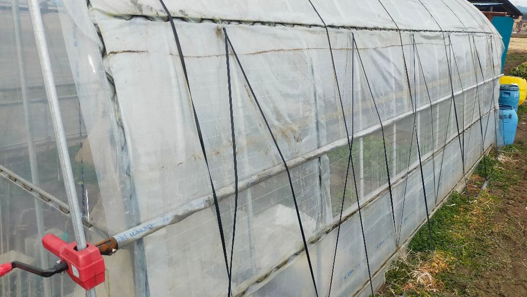 農業用ビニールハウス 3.6mx5.4m、両側巻上げ窓付き