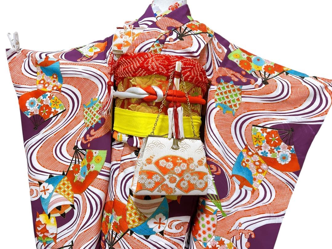 レトロ着物♡七五三　7歳　女の子　フルセット　一式　紫系