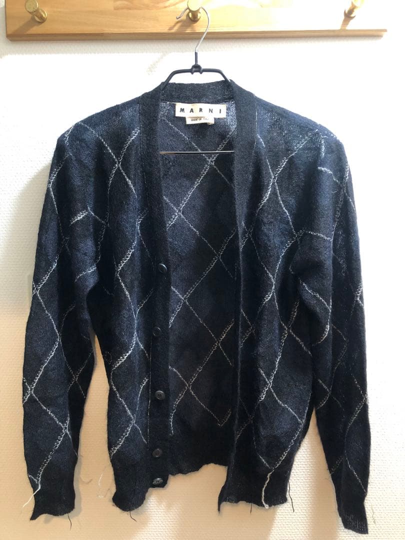 MARNI アーガイルカーディガン　ブラックネイビー
