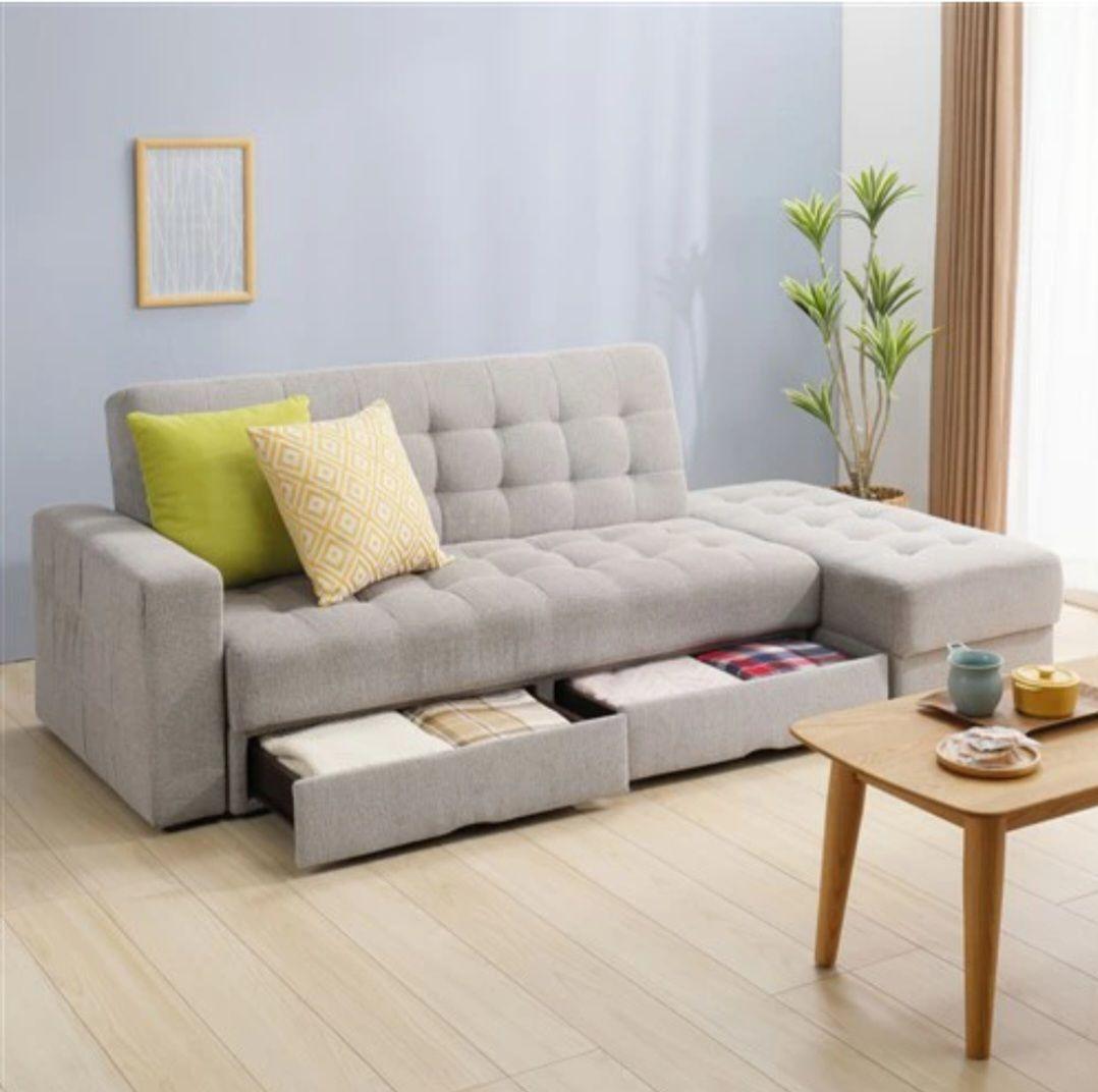 たっぷり収納付きソファーベッド(２～3人がけ、中古品)