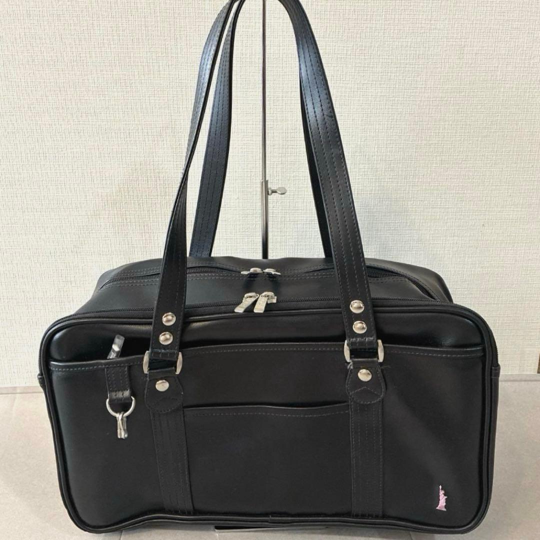 良品 イーストボーイ♡スクールバッグ 女神 ピンク 黒 刺繍 スクバ