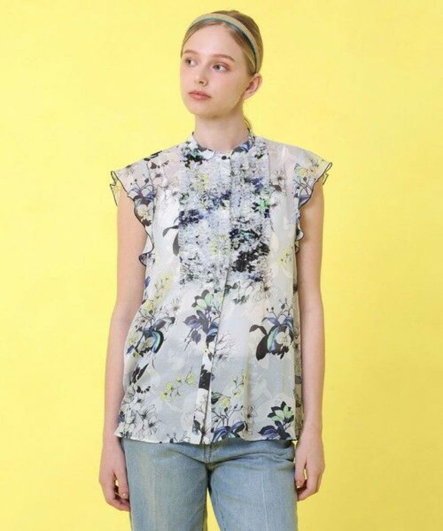 アナイ　bouquet プリント ミニフリルブラウス