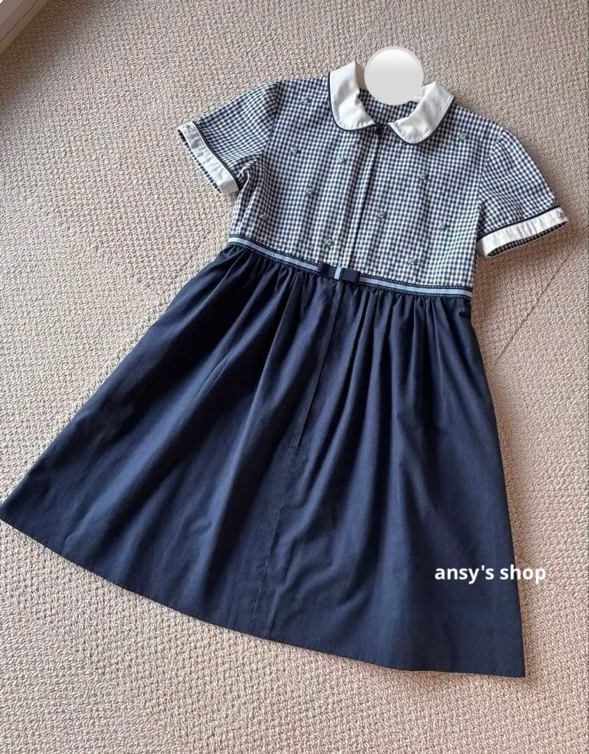 七里久美子　バラ刺繍　ワンピース　千鳥格子