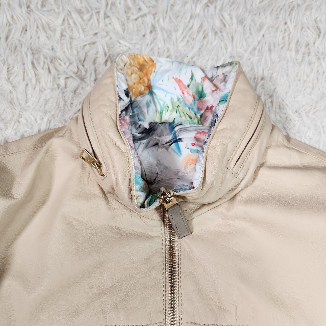 希少 4way エトロ ラムレザージャケット リバーシブル ベージュ・花柄 L