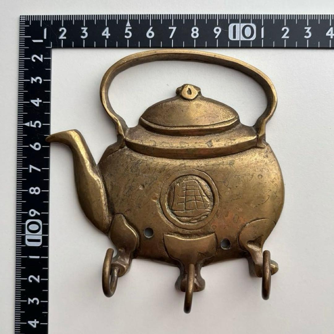 【イギリス】ヴィンテージ やかん ケトル デザイン3連 フック 真鍮 ゴールド