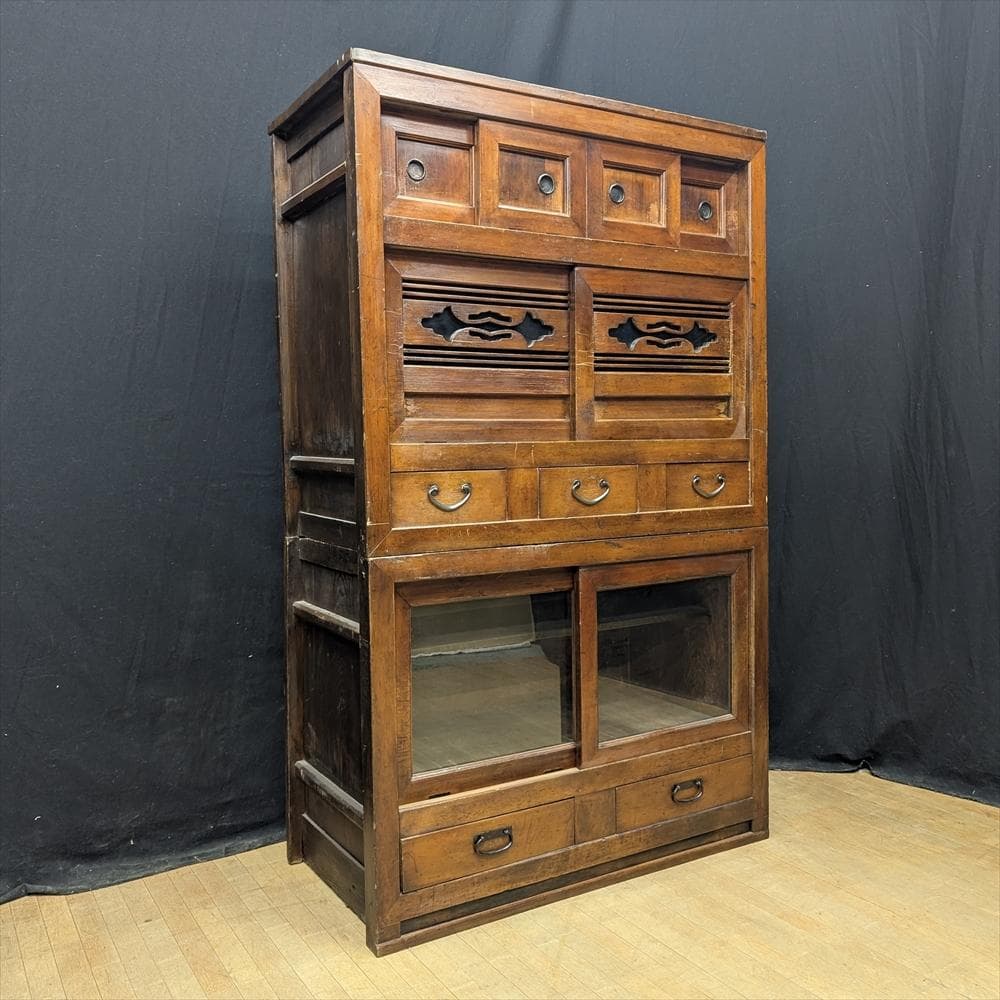 昭和レトロ　水屋箪笥　食器棚　飾り棚　本棚　キャビネット　茶箪笥　収納棚　茶棚