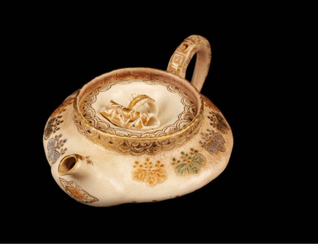 栗田焼　錦光山宗兵衛 錦光山　蓮摘み　急須　煎茶器