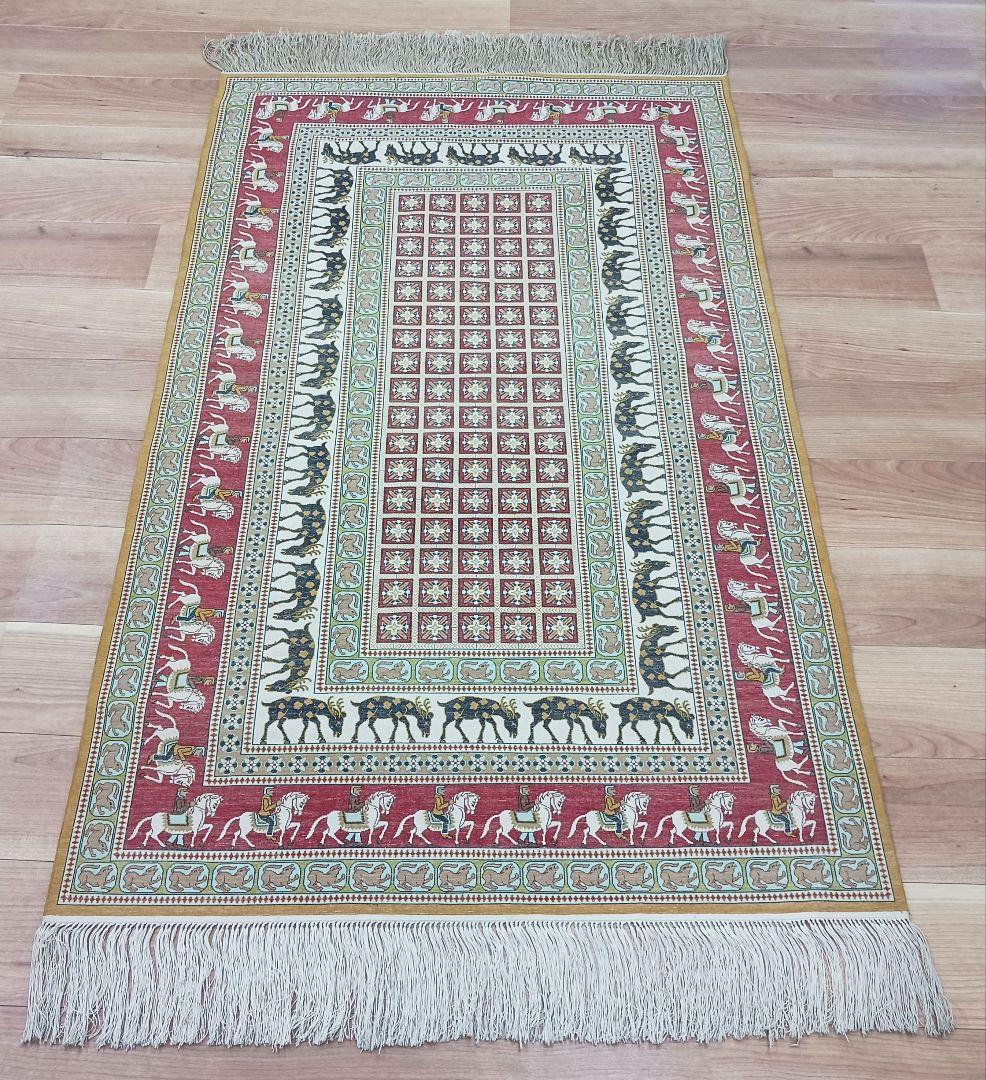 Y3130 ペルシャ絨毯 クム産 パジリク文様 シルク100％ 手織り　ma