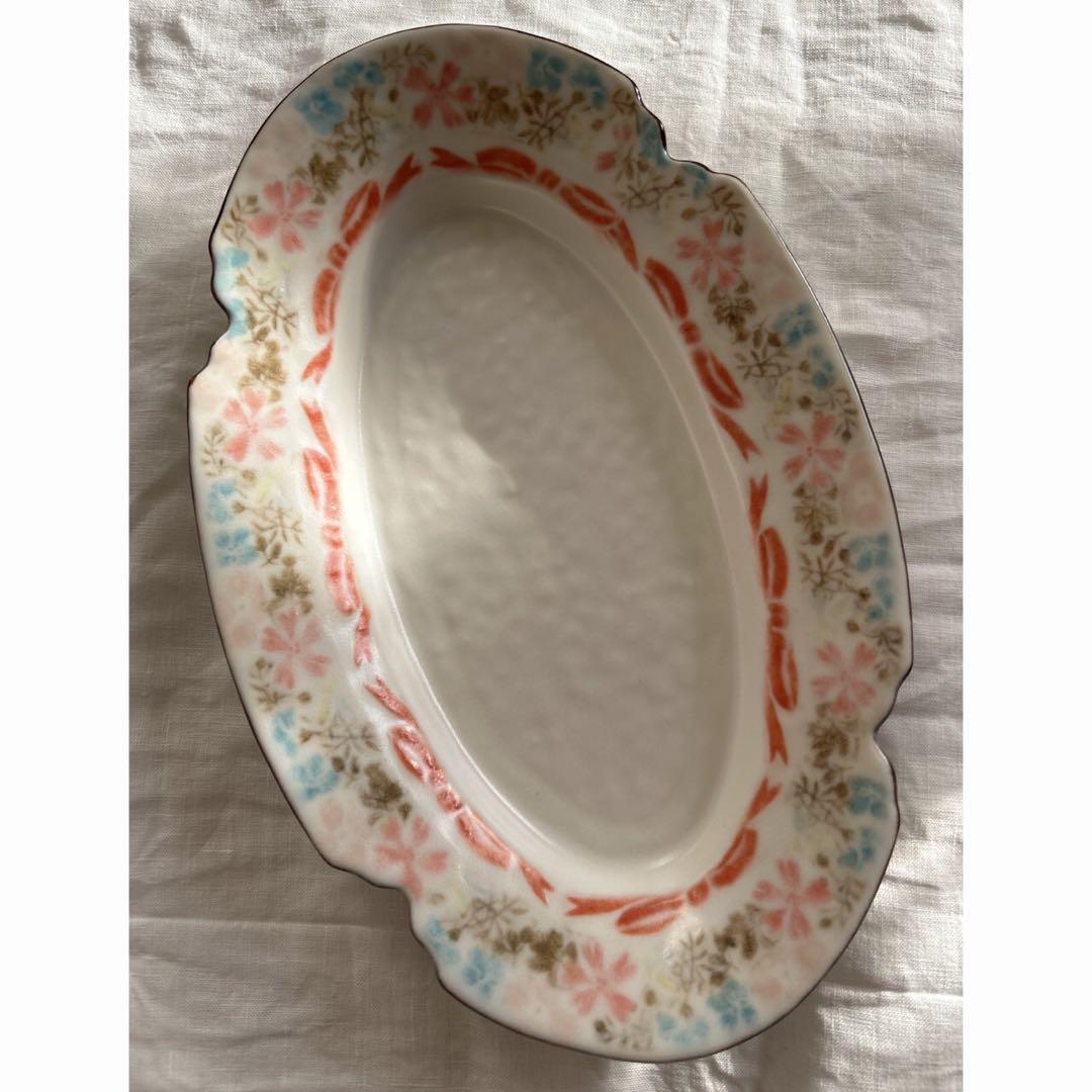 新品未使用❀　中川洋子　オーバルプレート　絵付け皿　陶芸作家　益子焼　花リム