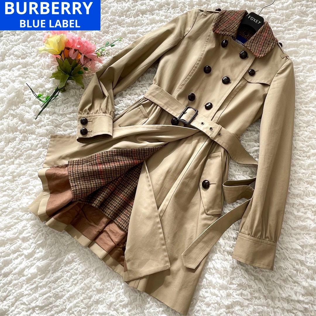 バーバリーブルーレーベル　ライナー付ダブルトレンチコート 2way 千鳥格子