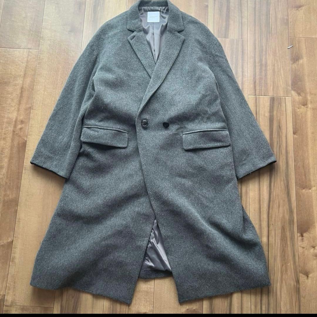 あめ様　北欧暮らしの道具店 アレンジ襟のかろやかチェスターコート グレー