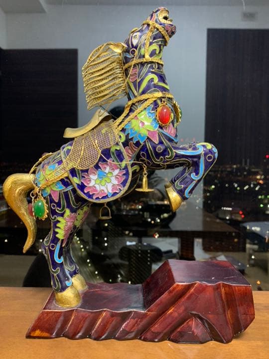 銅七宝 七宝焼 中国骨董 年代不明骨董品　開運馬希少