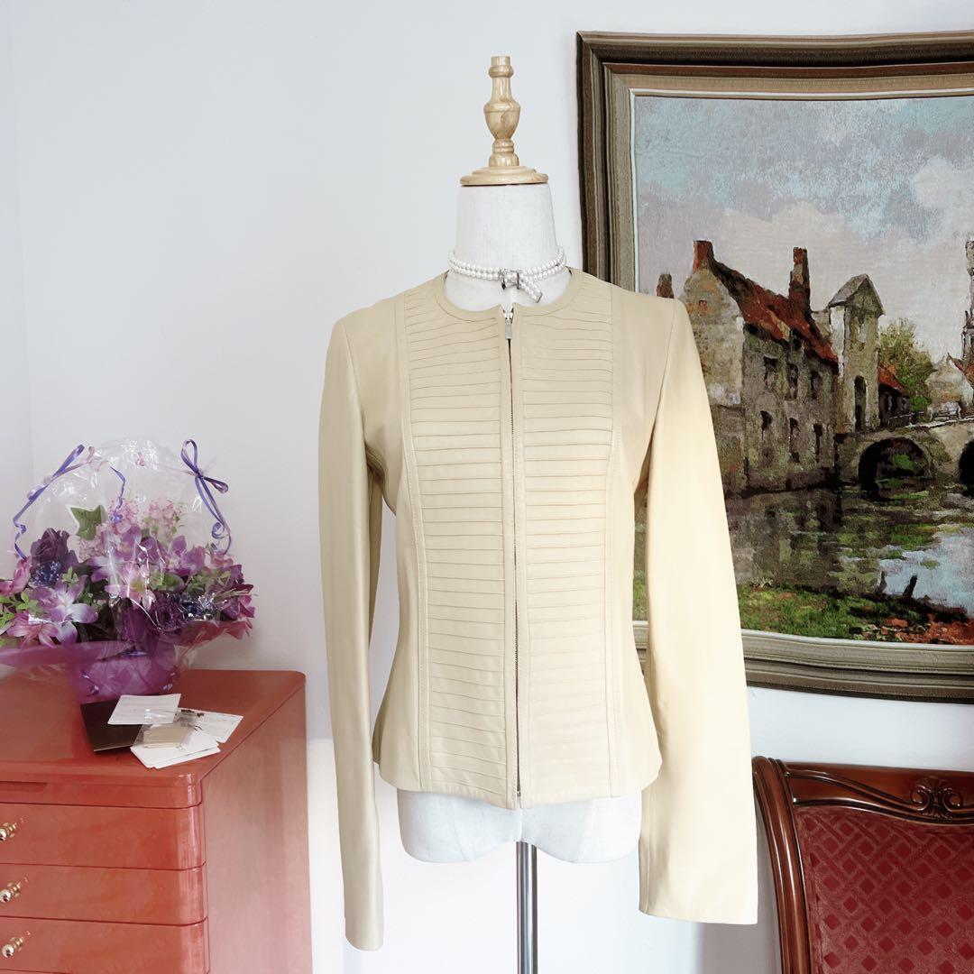 極美品　LOEWEロエベ レザー本革　ジャケット ノーカラー　ベージュ　ブルゾン